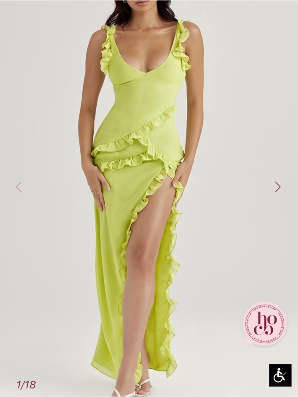 House of CB Lime Ruffle Maxi Dress Small NWT